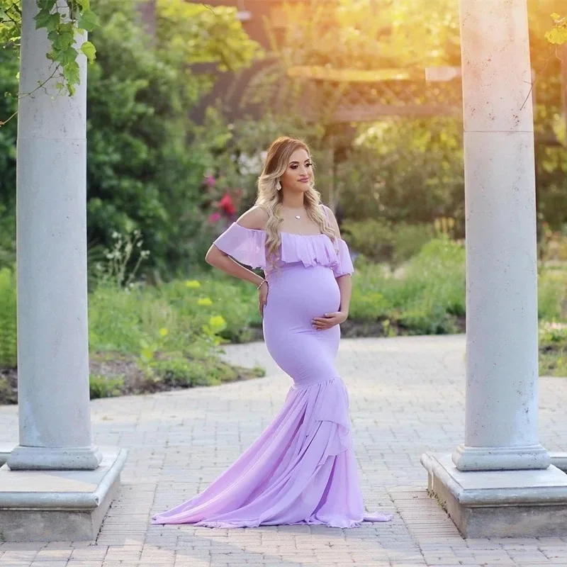 Vestido de embarazo sirena con hombros descubiertos para fotos