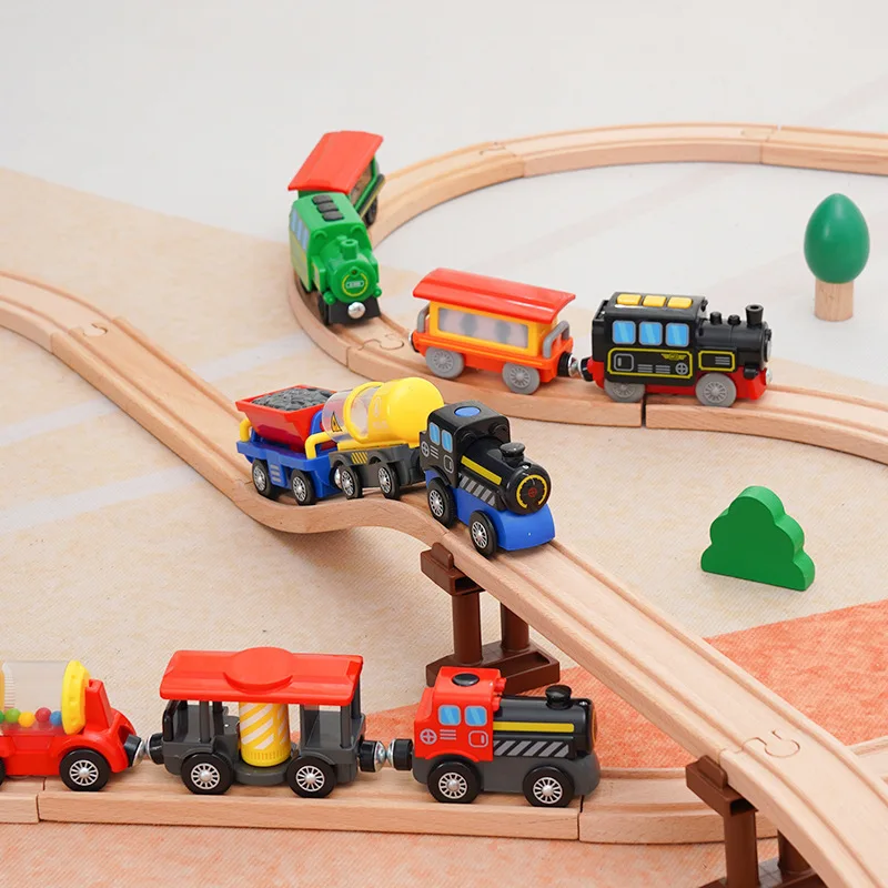 Tren de juguete magnético de madera, locomotora para pistas - imagen 4