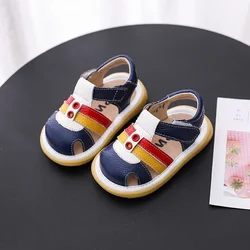 Sandalias de cuero genuino anticolisión estivales para niños y niñas