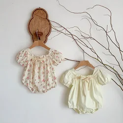 Pelele floral de verano para bebé recién nacido – Mangas abullonadas con pajarita