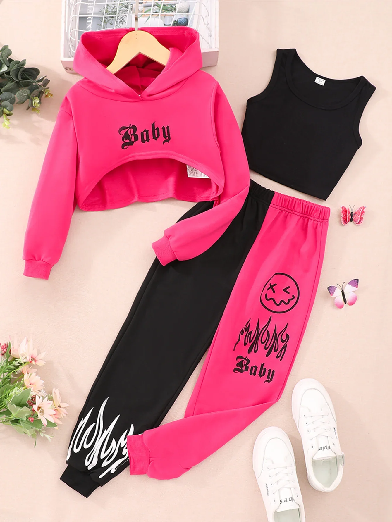 Conjunto ropa de entretiempo de 3 piezas con sudadera con capucha para niños - imagen 2