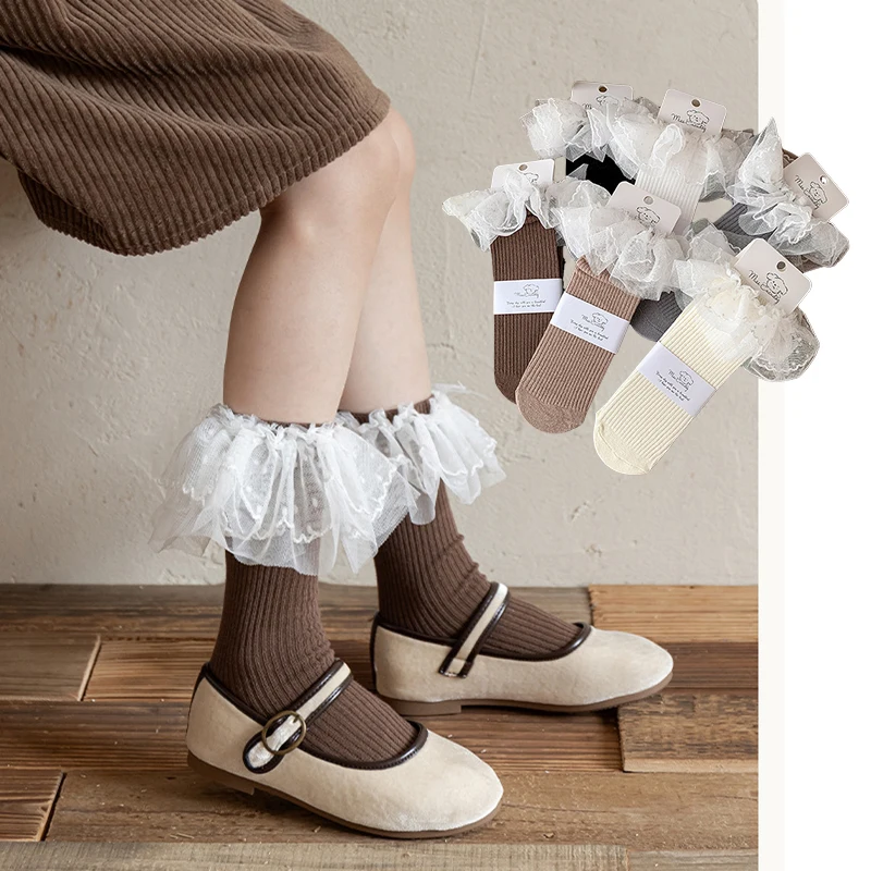 Calcetines altos de niña Lolita con encaje y volantes suaves - imagen 4