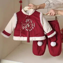 Conjunto de bebé invierno rojo: camiseta y pantalón cálidos