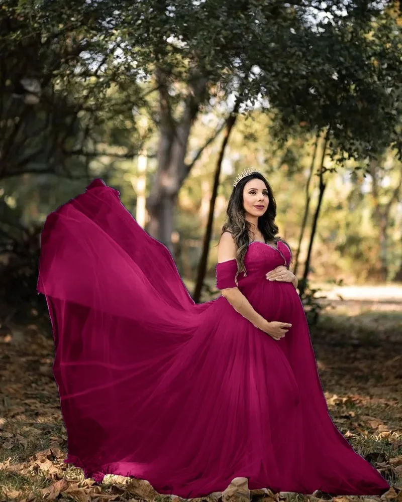 Vestido de maternidad maxi encaje con hombros descubiertos - imagen 3