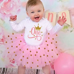 Vestido tutú rosa elegante para bautizo y primer cumpleaños de niña