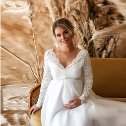 Vestido de embarazo holgado con encaje y manga larga