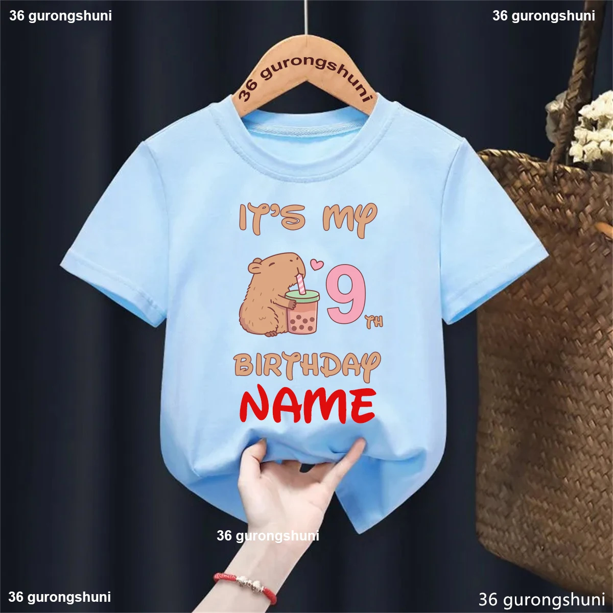 Camiseta infantil de algodón con capibaras – Nombre personalizado - imagen 4