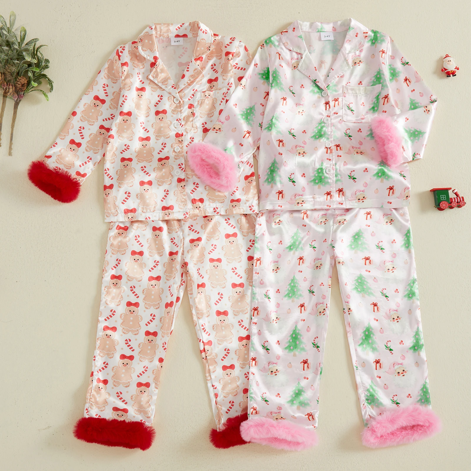 Pijama satén navideña para niña – Estampado festóngingerbread - imagen 4
