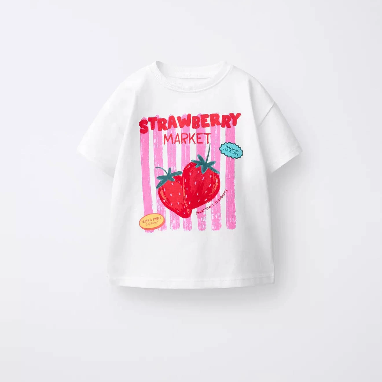 Camiseta de niña fresa en algodón manga corta y cuello redondo - imagen 4