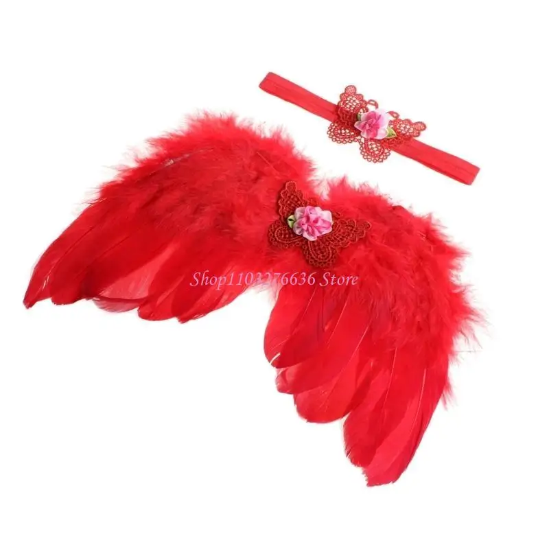 Diadema ajustable con alas de plumas para sesión de recién nacido - imagen 5