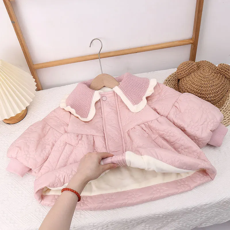 Chaqueta acolchada cálida para niñas con lazo y estilo dulce - imagen 4