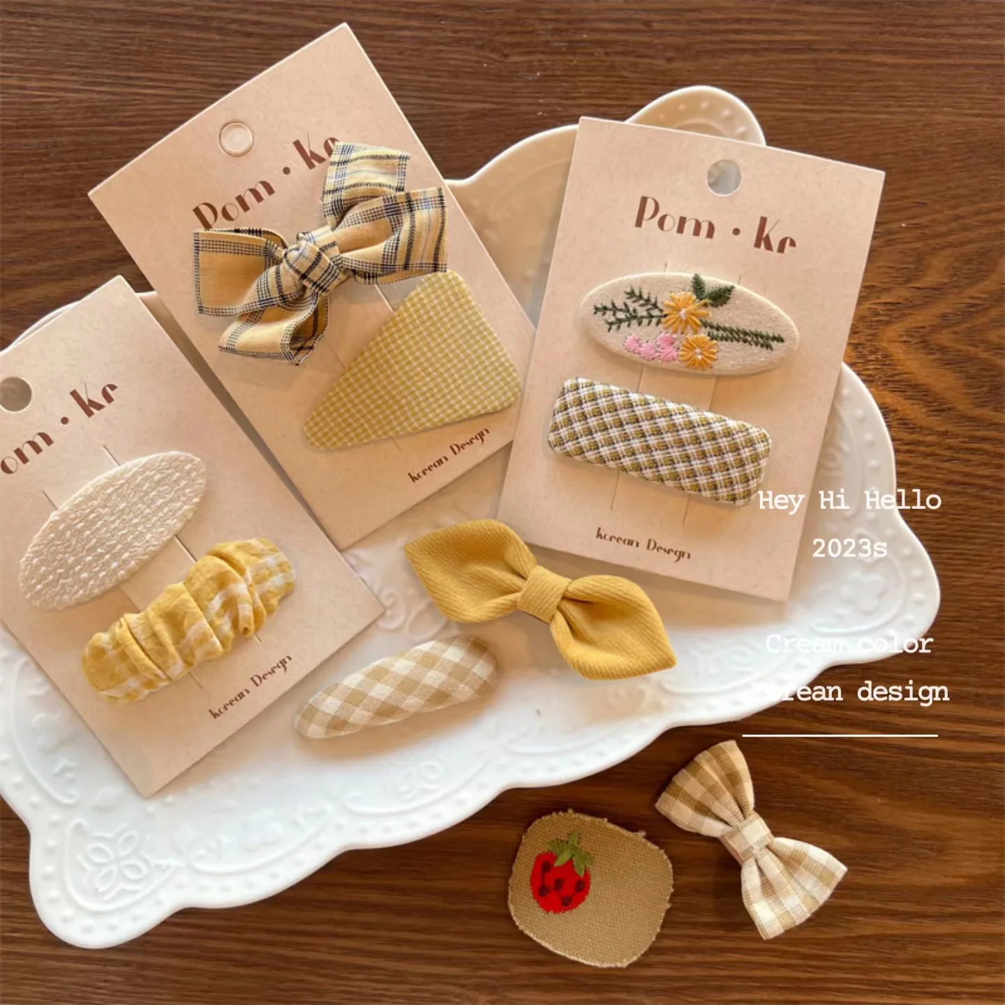 Pinzas para el cabello de cuadros con lazo y horquilla floral - imagen 3