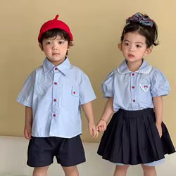 Conjunto verano niña encaje preppy camisa ligera y pantalón corto