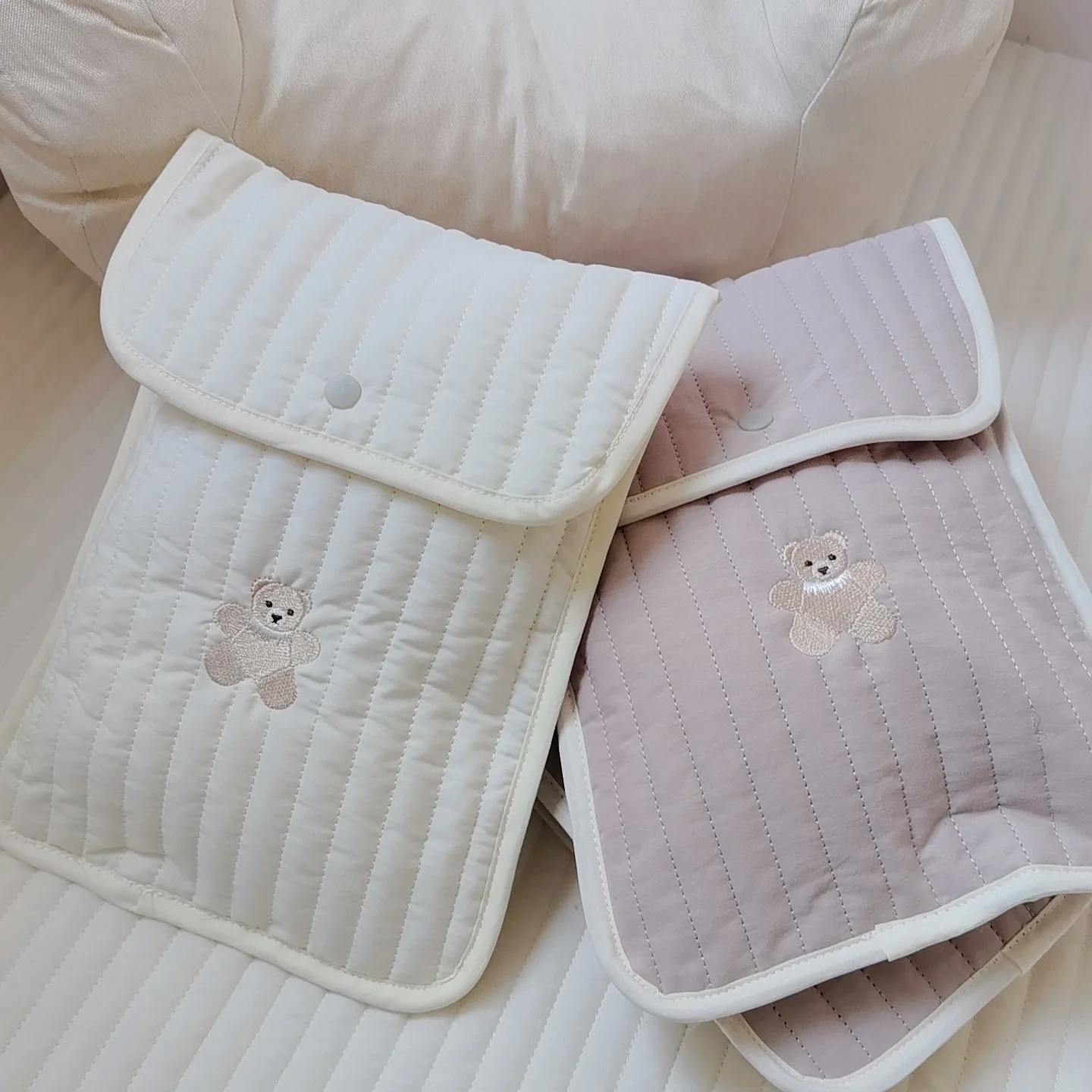 Bolsa maternal de algodón – Organizador portabebés bordado oso - imagen 3