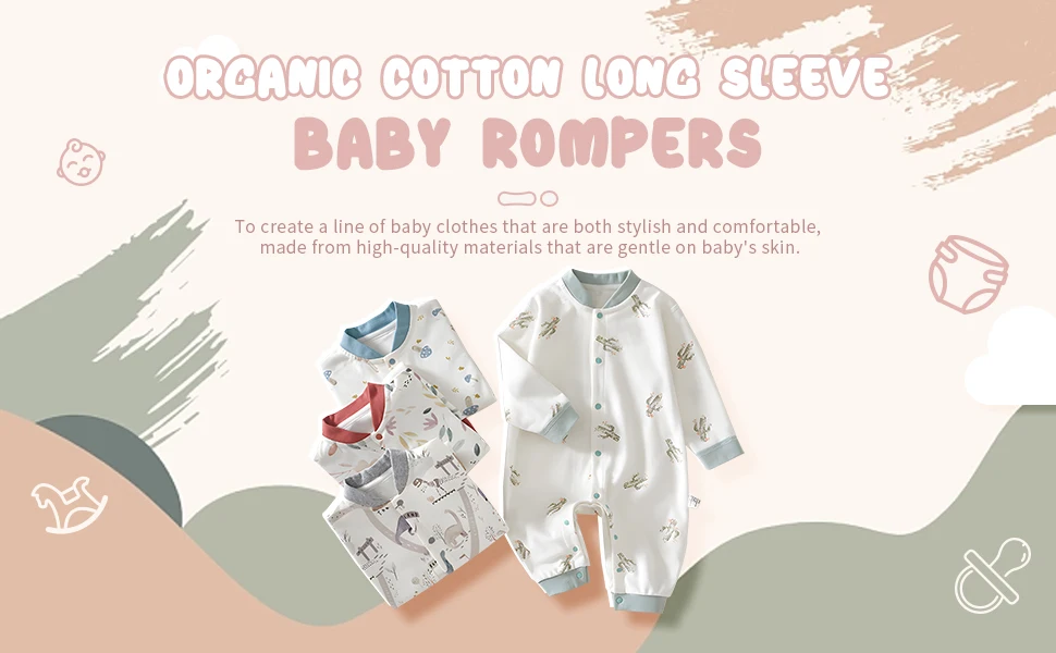 Bebé con pijama de algodón orgánico suave, manga larga y sin pies