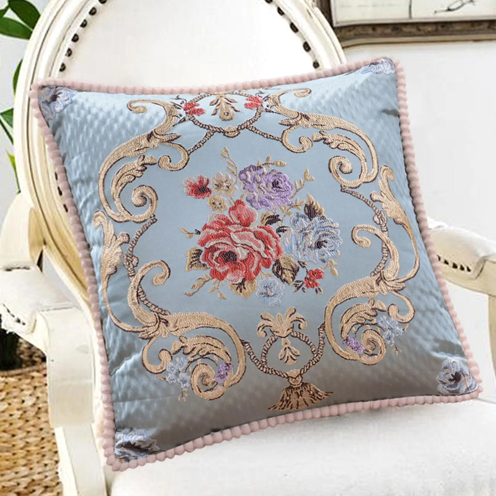 Funda de almohada bordada jacquard floral estilo europeo