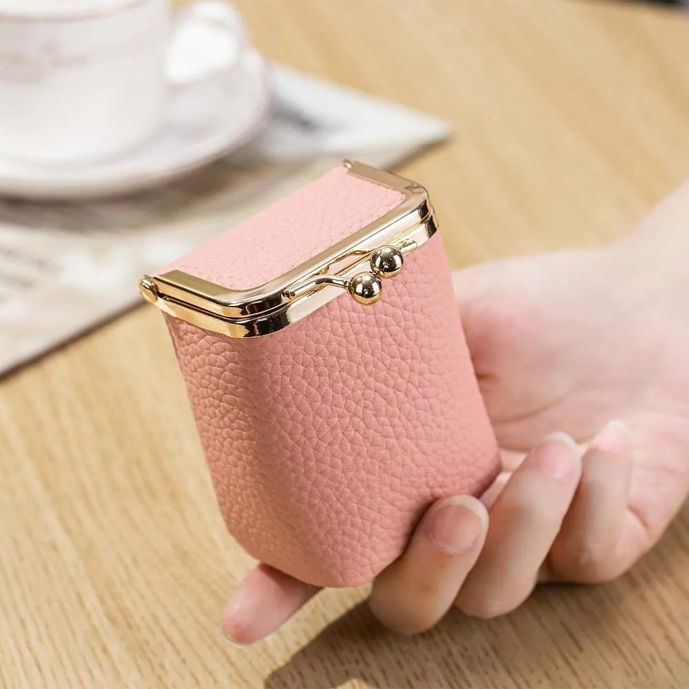 Mini monedero portátil con cierre y espejo para joyas, auriculares