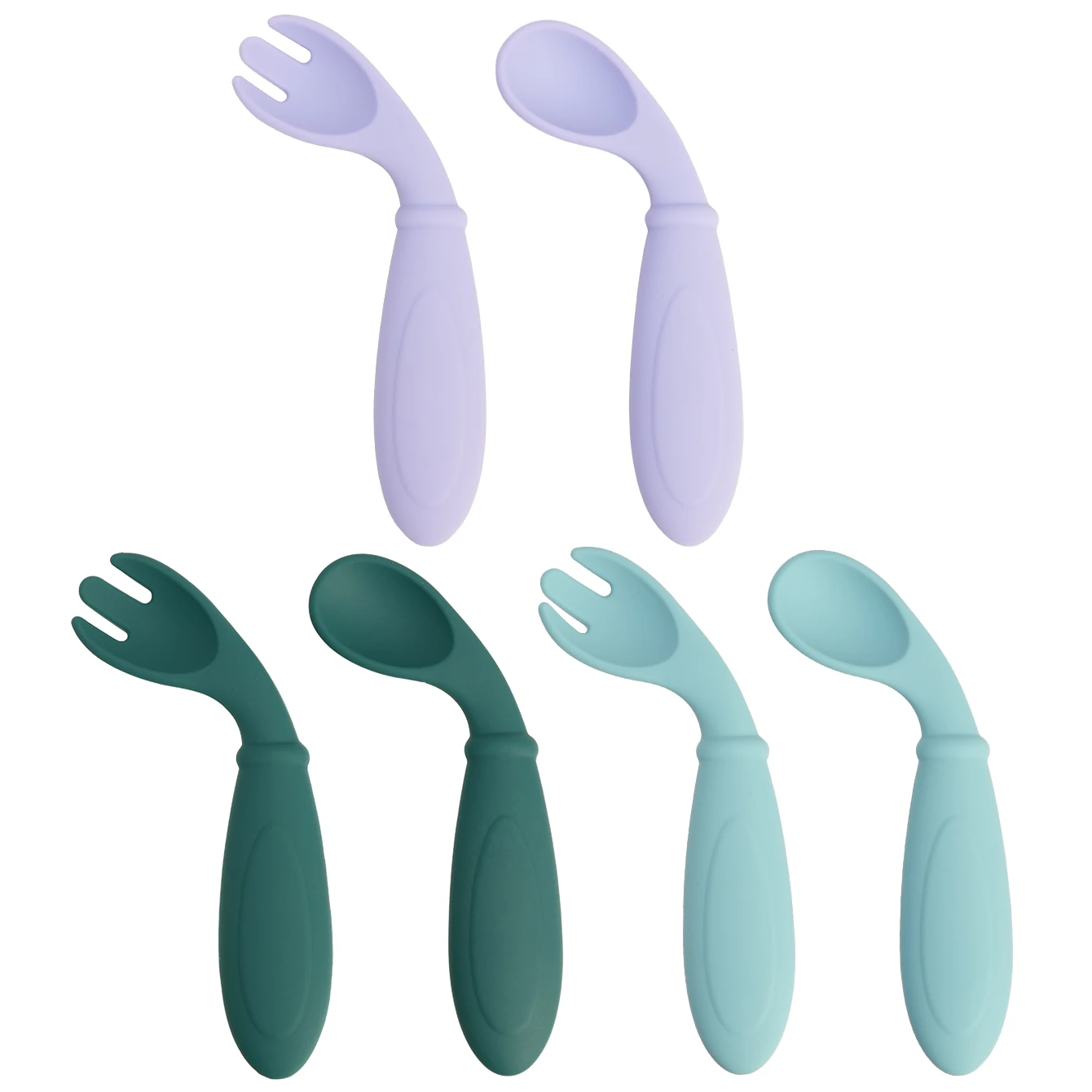 Juego de tenedor y cuchara de silicona para bebés