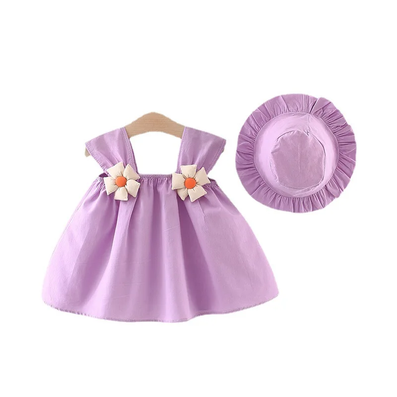 Vestido princesa algodón sin mangas flores sombrero bebé niña 6M-3T