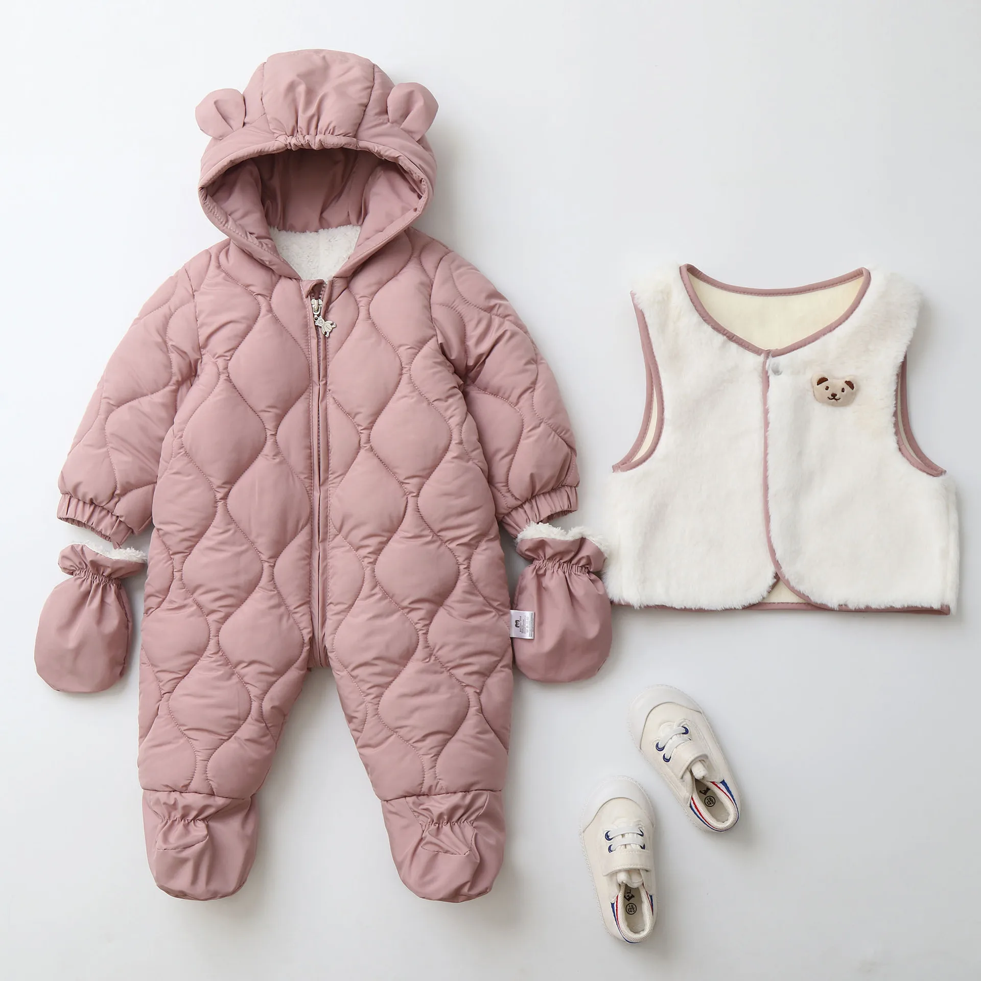 Conjunto invierno bebé pelele lana y chaleco forrado - imagen 4