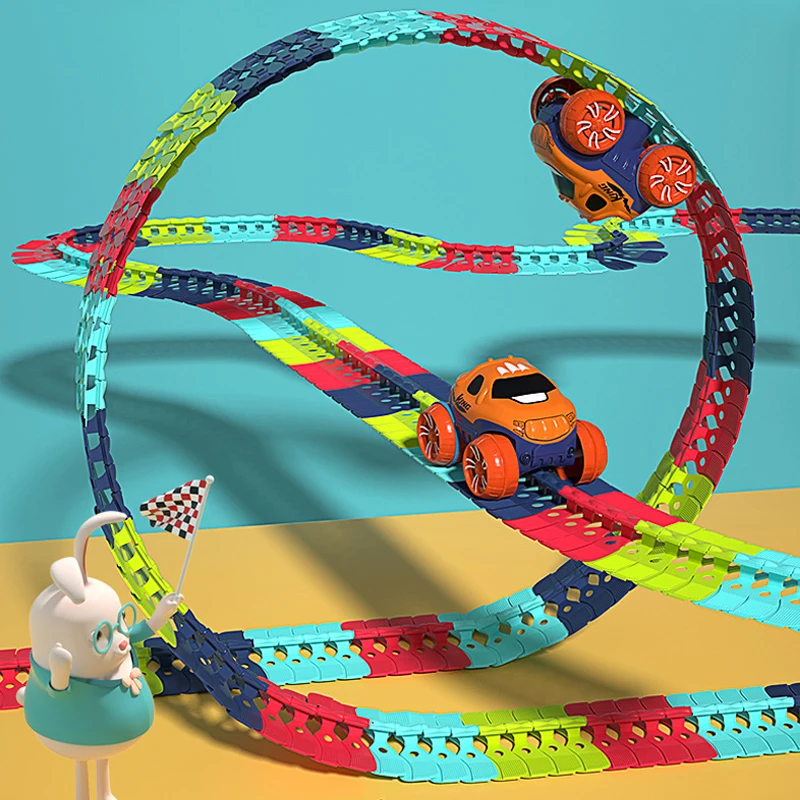 Pista de carreras antigravedad flexible para niños, montaje fácil