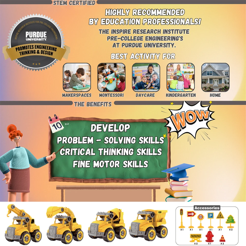 Vehículo de ingeniería Montessori desmontado