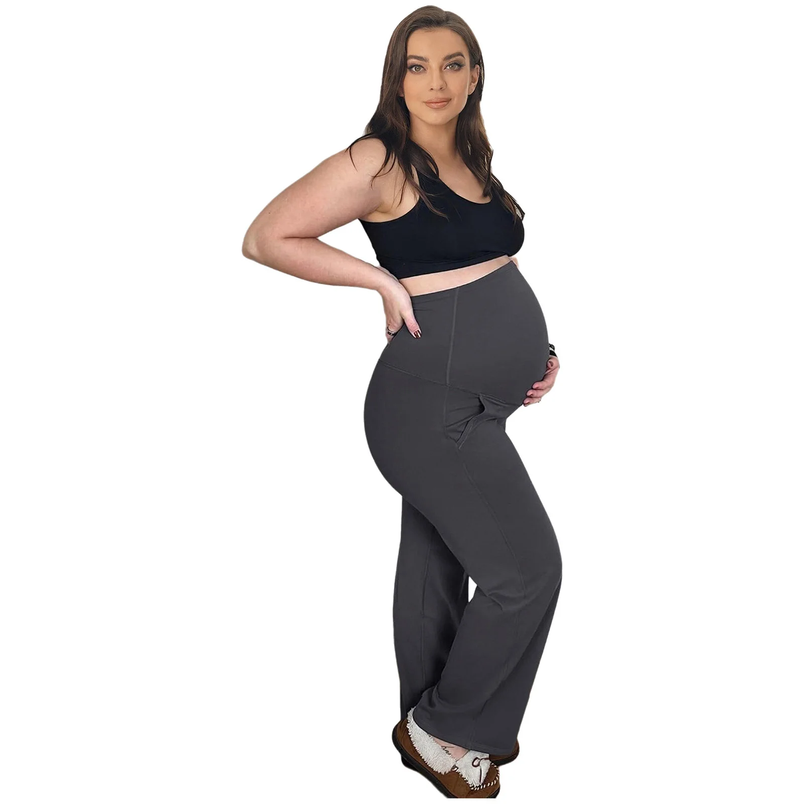 Pantalones premamá de yoga con cintura elástica y bolsillos - imagen 5