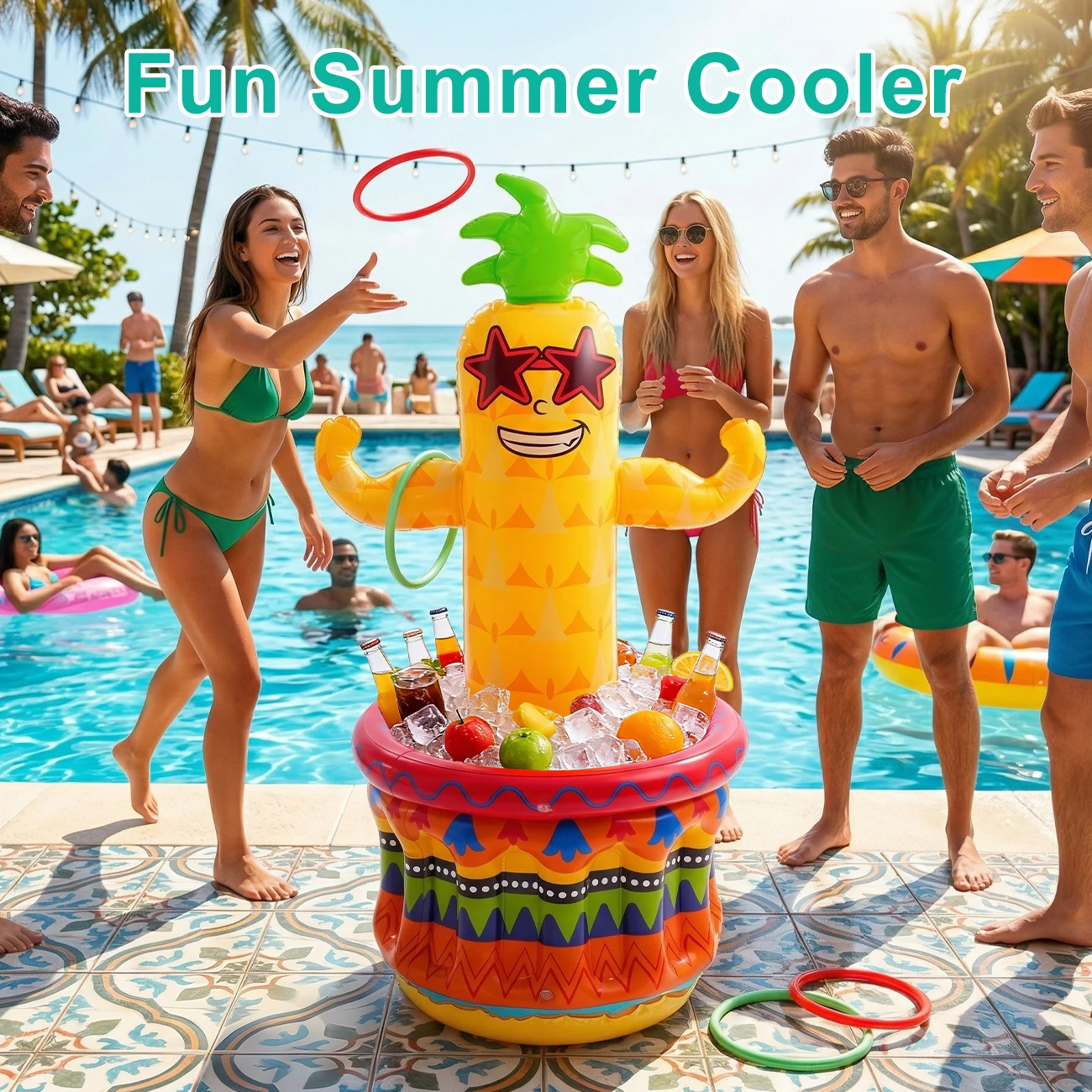 Enfriador inflable en forma de piña para piscina temática hawaiana - imagen 2