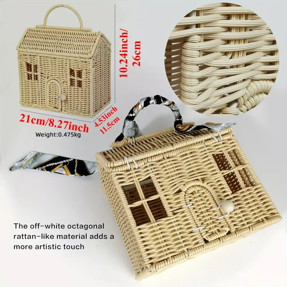 Cesta de mimbre con forma de casa para guardar juguetes - imagen 3