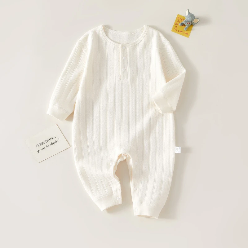 Pelele algodón para bebé manga larga – Color sólido primavera/otoño unisex - imagen 2