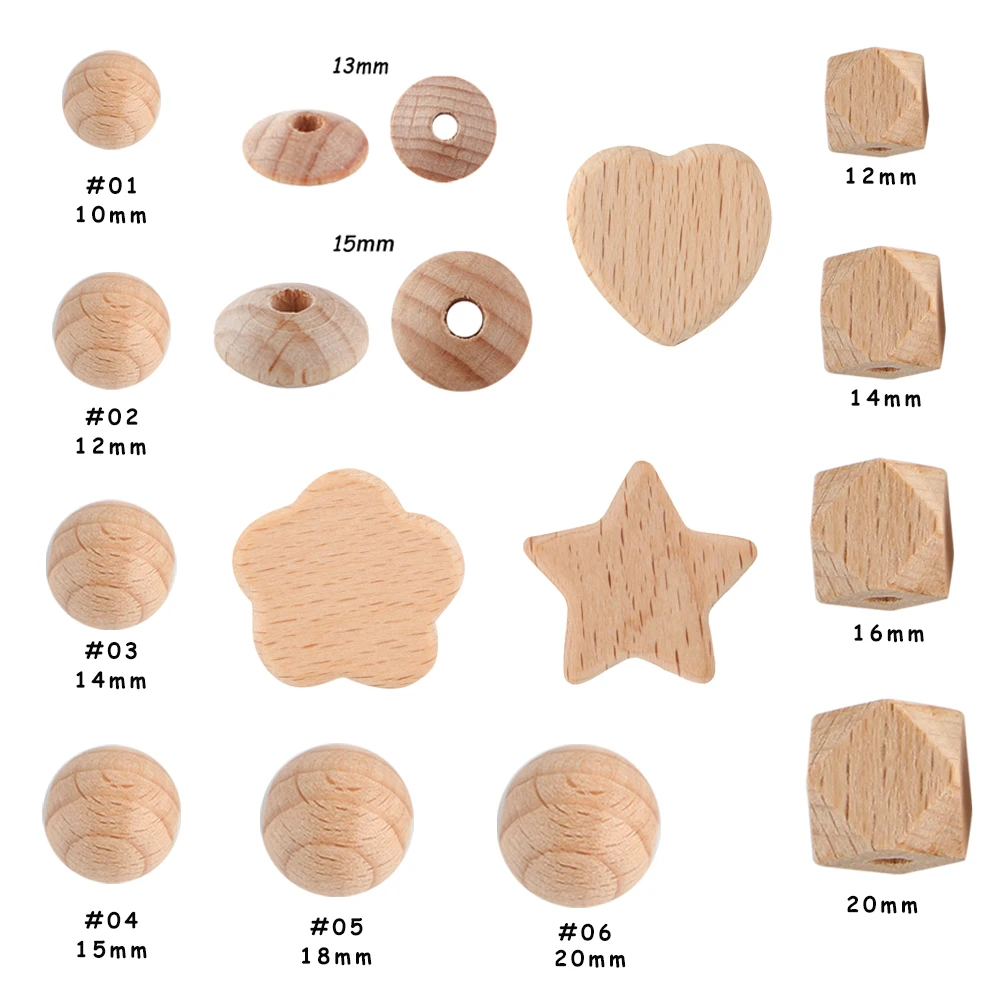Cuentas de madera de haya para pulseras DIY, color natural - imagen 3