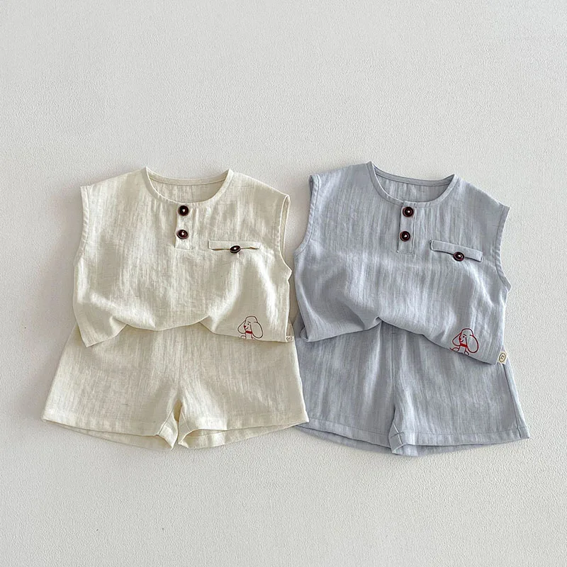 Conjunto de verano para bebé holgado y ligero: camiseta perros y shorts - imagen 4