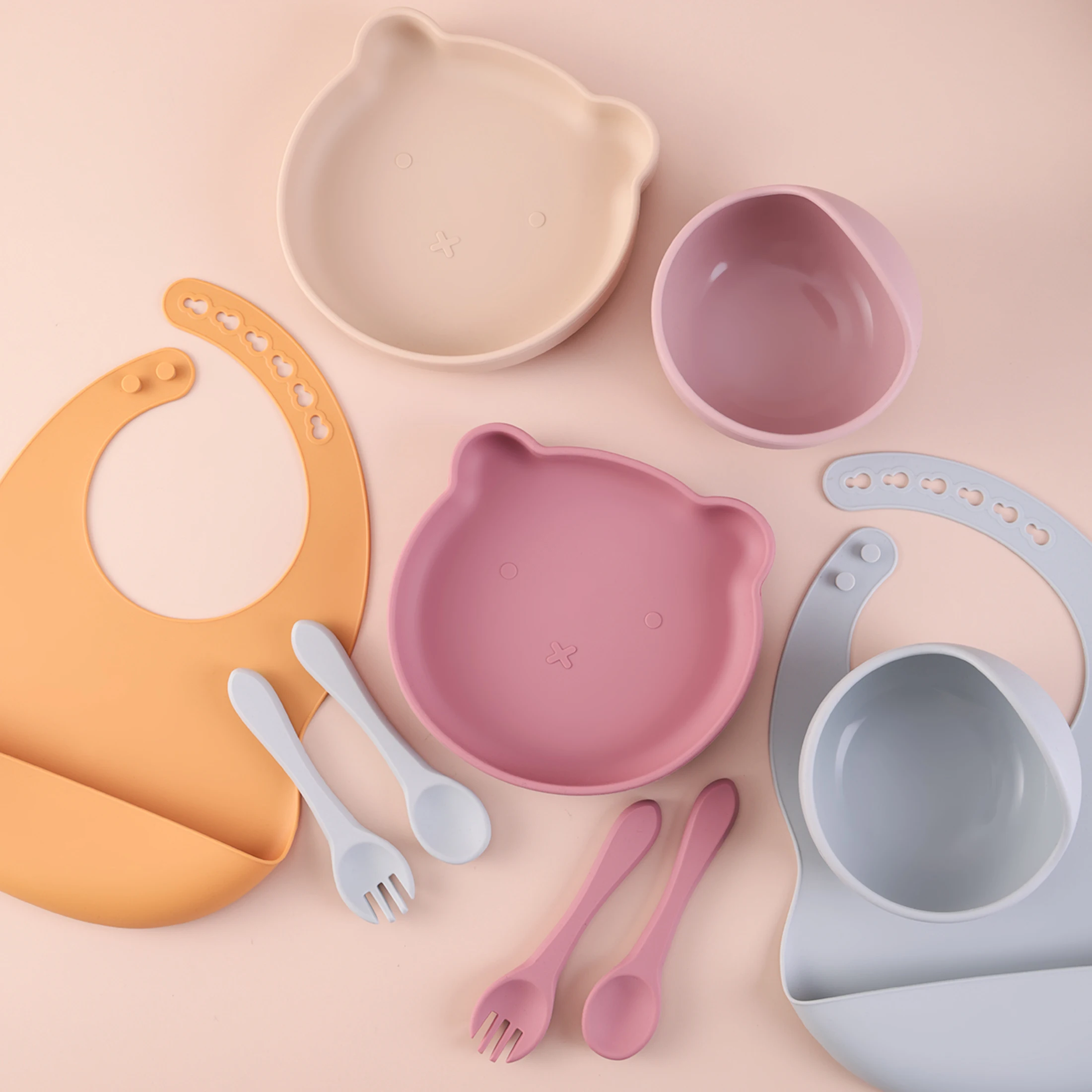 Set alimentación infantil en silicona: plato ventosa sin BPA para bebé