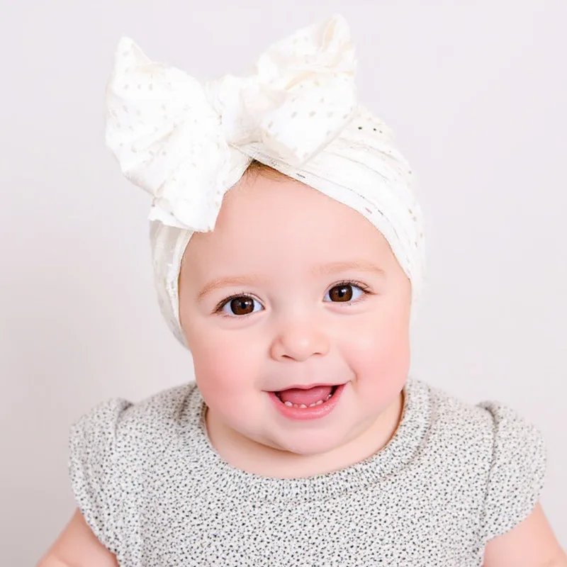 Gorro bebé con lazo y turbante suave para recién nacidos blanco