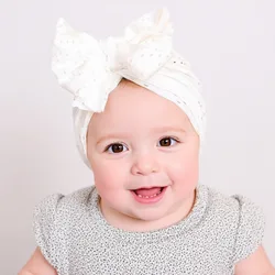 Gorro bebé con lazo y turbante suave para recién nacidos blanco