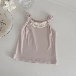 Zomerbabyvest Camiseta sin mangas de encaje para bebé niña