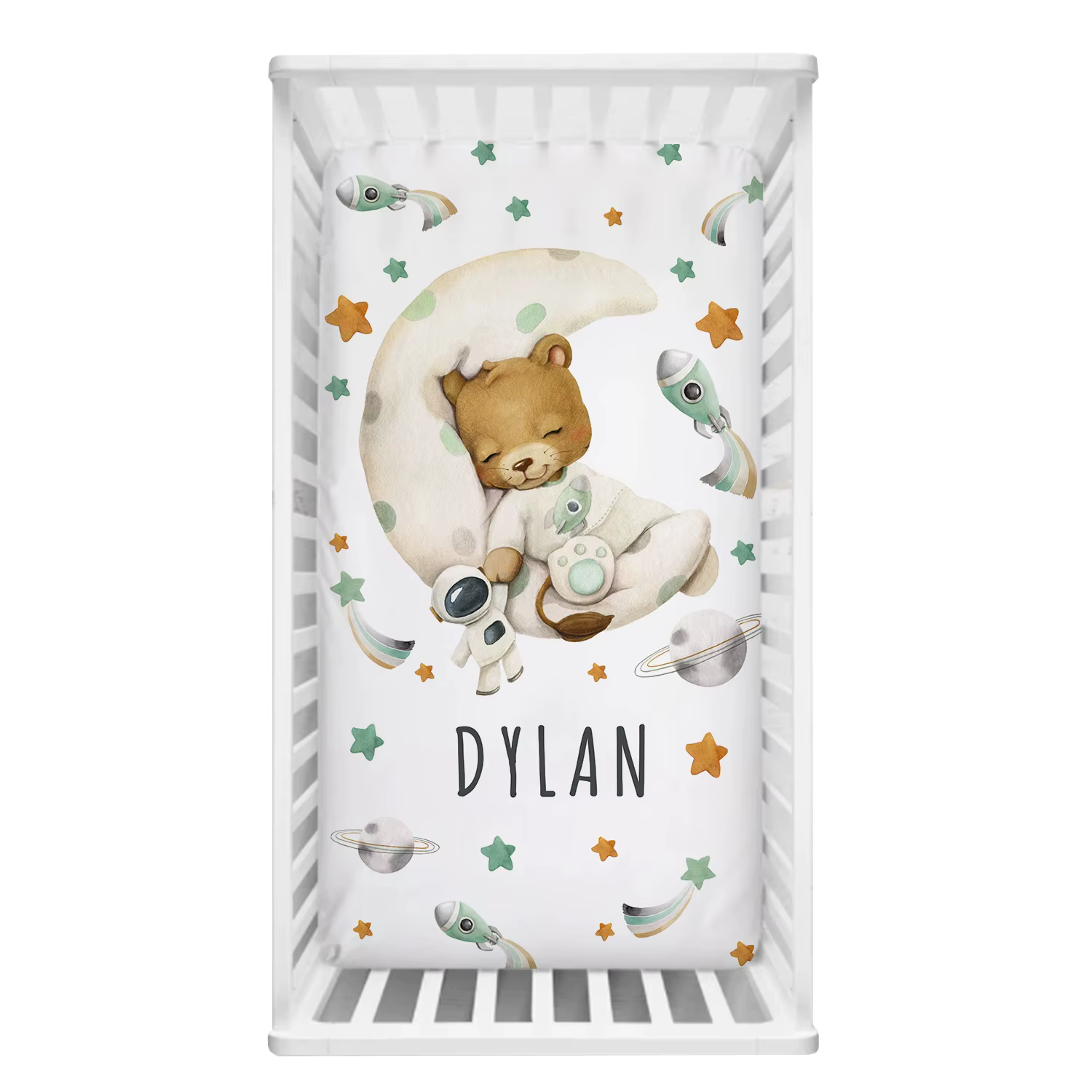 LVYZIHO Sábanas para cuna - Oso espacial durmiente - Personalizado - imagen 4
