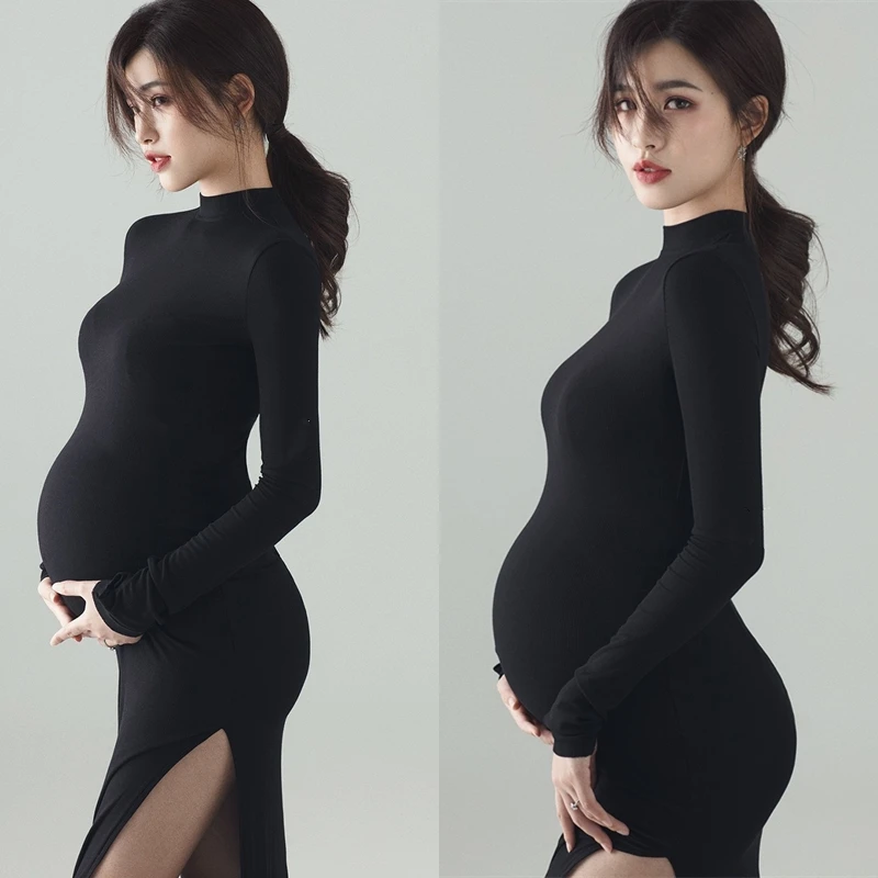 Vestido de maternidad punto manga larga para sesión fotográfica - imagen 4