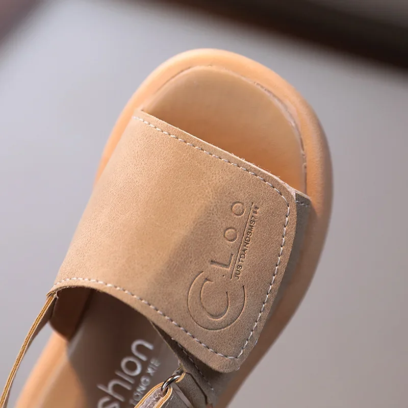 Sandalias de cuero para niñas con punta abierta y suela cómoda - imagen 5
