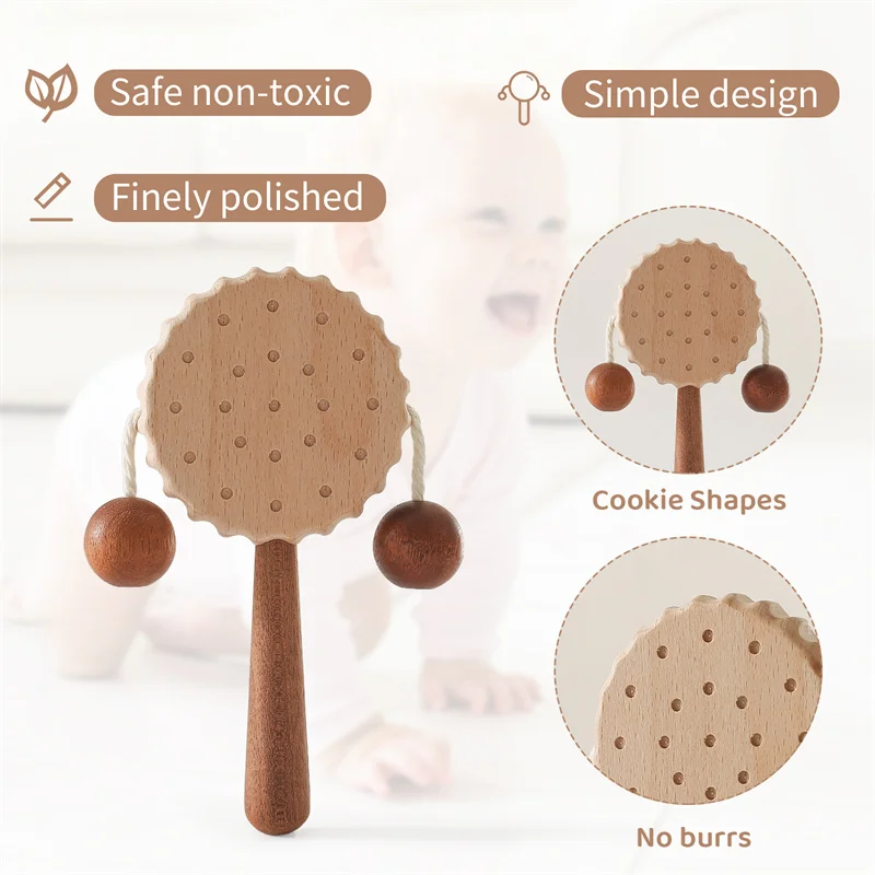 Sonajero de madera con sonido para bebé, educativo recién nacido - imagen 2
