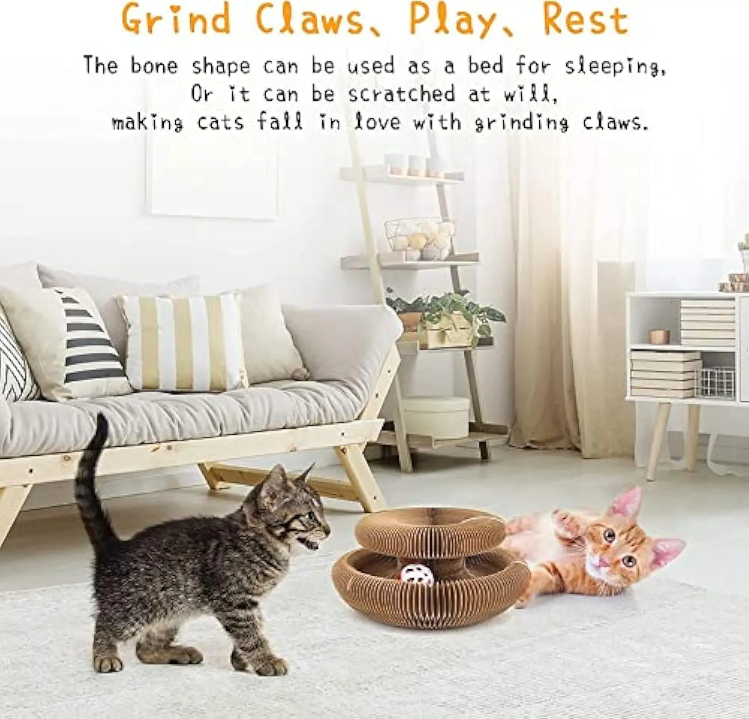 Rascador interactivo plegable para gatos con campana y juego - imagen 5