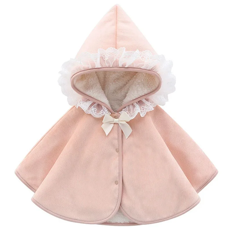 Chaqueta bebé de encaje y malla polar con capucha rosa princesa