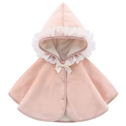 Chaqueta bebé de encaje y malla polar con capucha rosa princesa