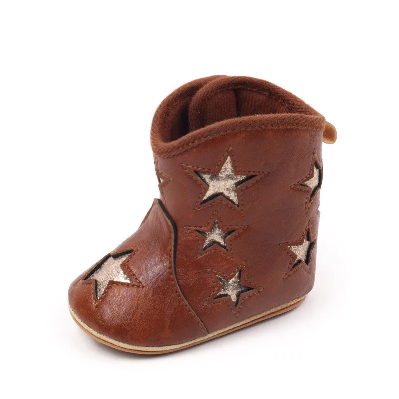 Botas de bebé de cuero PU marrón
