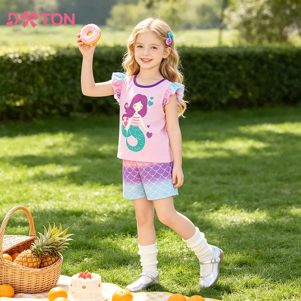 DXTON conjunto sirena de algodón para niña pequeña - imagen 5