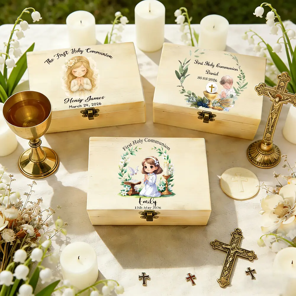 Caja regalo personalizada de comunión con nombre y fecha infantil