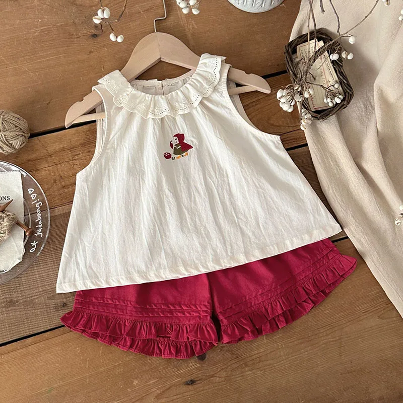 Camiseta bebé sin mangas bordada MILANCEL con pantalón corto rojo - imagen 4