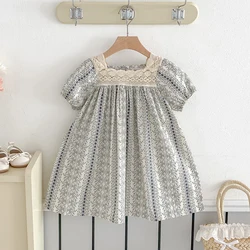 Vestido de encaje floral para niña – Manga corta verano