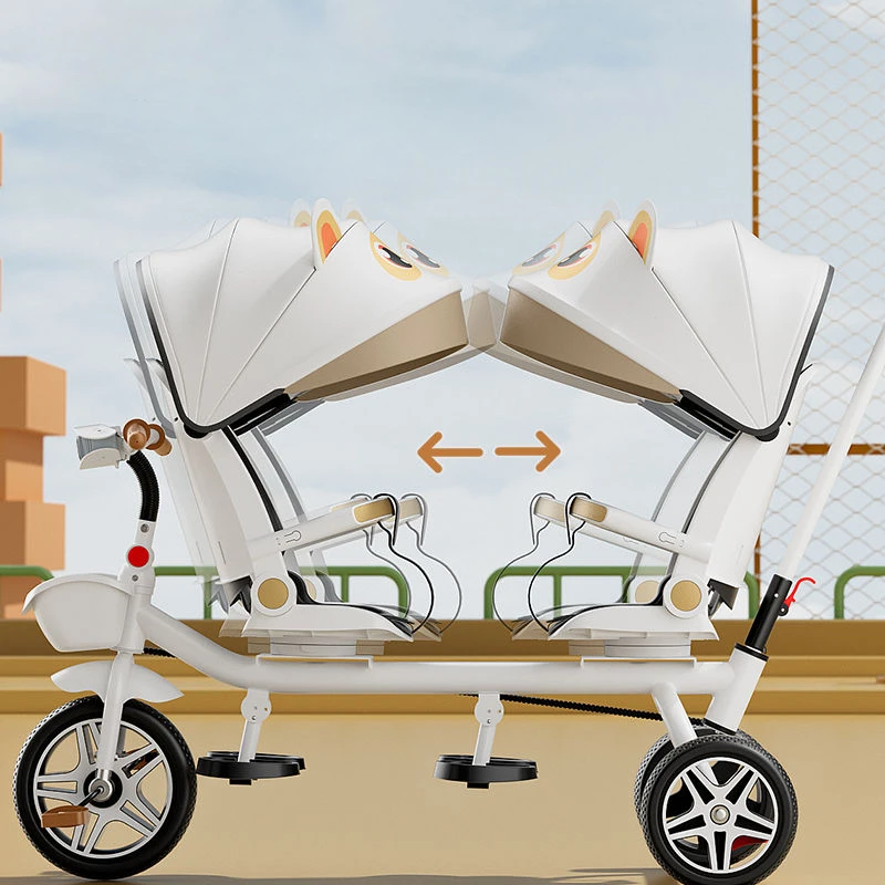 Triciclo bebé plegable doble multifuncional con asiento giratorio