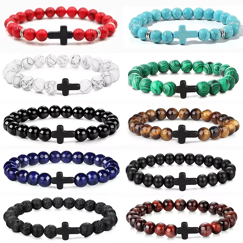 Pulsera de cuentas para niños de hematita y cruz para meditación - imagen 5